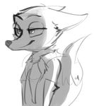  black_and_white canine clothing disney dotkwa fox half-closed_eyes male mammal monochrome nick_wilde simple_background sketch smile solo zootopia 