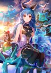  animal_ears arm_support backless_dress backless_outfit bad_id bad_pixiv_id bare_shoulders belt black_gloves blue_hair blue_skirt blurry breasts bunny_ears cape depth_of_field dress earrings erune evening fence ferry_(granblue_fantasy) forest frills gloves granblue_fantasy hoop_earrings jewelry light_rays lips long_hair looking_at_viewer medium_breasts mountain nature sideboob single_earring siro sitting skirt smile solo wavy_hair wooden_fence yellow_eyes 