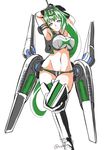  bangs bare_shoulders blue_eyes breasts crop_top green_hair green_heart headgear horn large_breasts long_hair looking_at_viewer navel neptune_(series) next_green ponytail power_symbol saputrad smile solo symbol-shaped_pupils twitter_username very_long_hair 