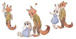  &lt;3 belly big_belly breathing canine clothing cute disney dress duo female fox fur green_eyes grey_fur hand_on_stomach holding_(disambiguation) judy_hopps lagomorph long_ears male mammal necktie nick_wilde orange_fur pants pregnant purple_eyes rabbit romantic_couple shirt sitting size_difference smile standing teeth yuuba zootopia 