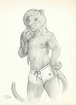  2016 breasts clothed clothing feline female mammal panther scale_(artist) sketch small_breasts solo topless 