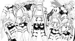  ass back banned_artist bent_over butt_crack character_sheet greyscale gun jacket looking_at_viewer lying monochrome multiple_views on_stomach rifle s_tanly scarf shorts simple_background sinon sniper_rifle sword_art_online thighhighs weapon white_background 