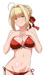  :p ahoge bikini blonde_hair blush breasts cleavage fate/extra fate_(series) large_breasts looking_at_viewer navel nero_claudius_(fate) nero_claudius_(fate)_(all) red_bikini smile solo swimsuit tongue tongue_out tsukumo 