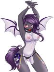  anthro armpits ball_gag bat_pony bat_wings bdsm blush bondage bound breasts camel_toe cat-named-fish chain clothed clothing collar cutie_mark equine fan_character female freckles gag gagged hi_res looking_at_viewer mammal membranous_wings my_little_pony nipple_chain nipple_piercing nipples nude panties piercing pubic_fluff shackles simple_background solo standing topless underass underwear wings 