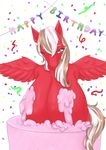  2016 anthro big_breasts breasts cake equine fan_character female food fur hair hi_res horse indidere mammal multicolored_hair nude one_eye_closed pegasus pony red_fur royal_red simple_background solo two_tone_hair voluptuous white_background wings wink 