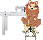  animal_crossing anthro areola black_nose breasts chair clitoris female nintendo pubes pussy red_eyes sable_able sewing_machine simple_background sitting solo tagme video_games white_background 