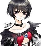  black_choker black_hair choker collarbone cosplay looking_at_viewer purple_eyes rutee_katrea shiitake_(gensoudou) short_hair simple_background solo tales_of_(series) tales_of_berseria tales_of_destiny upper_body velvet_crowe velvet_crowe_(cosplay) very_short_hair white_background 