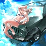  1girl bikini blonde_hair car female green_eyes original solo swimsuit touge_(kubiwa_tsuki) vehicle 