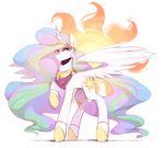  2016 alpha_channel cutie_mark equine feathered_wings feathers female feral friendship_is_magic hair hi_res horn jewelry laurel_wreath long_hair mammal multicolored_hair my_little_pony necklace novabytes princess_celestia_(mlp) raised_hoof simple_background solo spread_wings transparent_background white_feathers winged_unicorn wings 