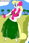  animaniacs beach breasts cleavage clothed clothing coconut_bra david_frangioso female flower grass_skirt hula hula_dancer lei mammal minerva_mink mink mustelid palm_tree plant sand seaside tree 