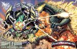  claws crossover destruction dinosaur dragon_caesar dragonzord drill epic explosion fangs fighting fire giant_monster glowing godzilla godzilla_(series) horn kaiju_samurai kaijuu kyouryuu_sentai_zyuranger machine mecha missiles monster mutant no_humans open_mouth outdoors power_rangers red_eyes robot science_fiction sharp_teeth spikes super_sentai tail teeth weapon 