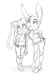  badge belt bluechika claws clothing cream_the_rabbit disney duo eyelashes female fur hand_on_hip hand_on_shoulder judy_hopps lagomorph mammal monochrome police police_uniform rabbit simple_background sketch smile sonic_(series) standing uniform zootopia 