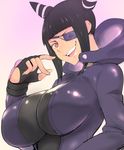  are_(arearee) black_hair breasts drill_hair eyepatch gloves han_juri highres huge_breasts smile solo street_fighter street_fighter_iv_(series) twin_drills 