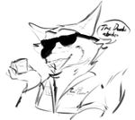  alcohol anthro beverage black_and_white canine clothed clothing dialogue disney dotkwa eyewear fox looking_at_viewer male mammal monochrome nick_wilde simple_background sketch solo sunglasses text zootopia 