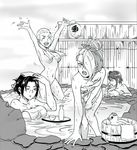  1boy 3girls artist_request bath breasts character_request deidara genderswap hidan konan monochrome multiple_girls naruto naruto_shippuuden nude onsen outdoors sake tagme towel trap uchiha_itachi wet 