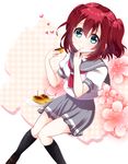  blue_eyes cake candle flower food heart holding love_live!_school_idol_project love_live!_sunshine!! mikimo_nezumi red_hair school_uniform sitting smile twintails 