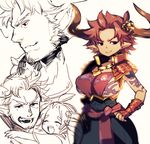  &gt;:) 2girls agielba ardora black_skirt breasts draph father_and_daughter genderswap genderswap_(mtf) granblue_fantasy hand_on_hip horns large_breasts looking_away looking_to_the_side mature multiple_girls norasame_(dagako) pointy_ears red_eyes red_hair short_hair sideboob simple_background skirt smile tattoo v-shaped_eyebrows white_background 