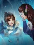  bangs beads belt blue_gloves blush bodysuit bracer breasts brown_eyes brown_hair closed_mouth coat covering_eyes cropped d.va_(overwatch) facepalm from_side frozen fur-trimmed_jacket fur_coat fur_collar fur_trim glint gloves hair_bun hair_ornament hair_stick hand_on_own_face harness highres ice jacket large_breasts lips long_hair long_sleeves md5_mismatch medium_breasts mei_(overwatch) multiple_girls no_eyewear open_mouth overwatch parka pilot_suit pink_lips ribbed_bodysuit short_hair shoulder_pads sidelocks son_trinh source_request swept_bangs turtleneck upper_body white_gloves winter_clothes winter_coat 