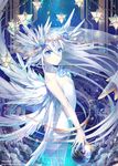  :o bad_id bad_pixiv_id bangs bare_shoulders blue_eyes blue_flower bracelet breasts chain cloud collarbone crystal dress earth eyebrows eyebrows_visible_through_hair feathered_wings flower from_side giant glowing hair_between_eyes hair_flower hair_ornament head_wings head_wreath jewelry kagachi_saku long_hair looking_at_viewer multiple_wings no_pupils original petals reflective_eyes see-through small_breasts solo sparkle star stellated_octahedron strapless strapless_dress veil very_long_hair white_dress wings 