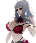  alternate_costume artist_request bad_id bad_twitter_id bikini breasts carmilla_(fate/grand_order) fate/grand_order fate_(series) fingernails jewelry large_breasts long_fingernails long_hair necklace silver_hair simple_background solo summertime_mistress_(fate/grand_order) sunglasses swimsuit white_background yellow_eyes 