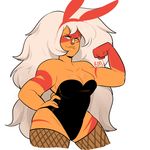 alien breasts cartoon_network cleavage clothed clothing female gem_(species) hair jasper_(steven_universe) lips looking_at_viewer muscular solo steven_universe thick_thighs unknown_artist white_hair wide_hips yellow_eyes 