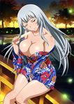  1girl breasts chouun_shiryuu cleavage ikkitousen japanese_clothes large_breasts long_hair official_art solo 