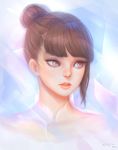  artist_name artstation_sample brown_hair geo_siador hair_bun image_sample light_brown_eyes lips looking_to_the_side nose original parted_lips portrait solo upper_body 