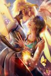  blonde_hair brown_hair dark_skin glowing glowing_wings highres making_of mechanical_halo mercy_(overwatch) multiple_girls overwatch pantyhose pharah_(overwatch) wings yang_fan yellow_wings yuri 