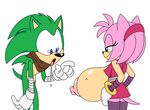  amy_rose anthro areola big_breasts breasts clothed clothing daredemon7000 drooling duo erect_nipples female flashing fur green_body hedgehog huge_breasts male mammal nipples partially_clothed pink_fur saliva scourge_the_hedgehog sonic_(series) 