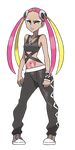  absurdres commentary full_body highres midriff multicolored_hair official_art pink_hair plumeri_(pokemon) pokemon pokemon_(game) pokemon_sm quad_tails solo sugimori_ken tattoo team_skull transparent_background two-tone_hair yellow_eyes 