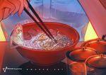  amoona androgynous artist_name chopsticks food in_bowl in_container in_food long_hair male_focus miniboy nail_polish noodles original pink_eyes pink_hair shirtless sitting solo very_long_hair 