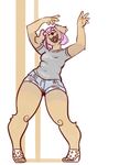  abstract_background anthro clothed clothing ethriol ethriol_(character) female fingernails footwear fur hair pink_hair sandals shorts slightly_chubby smile tan_fur 