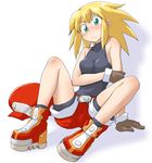  bike_shorts blonde_hair blush cabbie_hat embarrassed gloves green_eyes hat long_hair red_shorts rockman rockman_dash roll_caskett shorts sleeveless solo suzurino turtleneck 