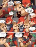  2016 alcohol annoyed anthro beer beverage bottle brown_eyes canine car clothed clothing comic cute dialogue disney drunk duo english_text eye_contact fennec finnick flirting fox green_eyes hoodie kick luggage mammal nick_wilde red_fox seductive seth-iova shorts sitting size_difference text topless van vehicle wide_eyed zootopia 