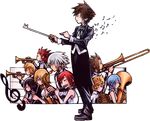  6+boys alternate_costume aqua_(kingdom_hearts) axel_(kingdom_hearts) beamed_sixteenth_notes clarinet colorized conductor eighth_note formal instrument kairi_(kingdom_hearts) kingdom_hearts multiple_boys multiple_girls music musical_note namine nomura_tetsuya official_art playing_instrument riku roxas saxophone sora_(kingdom_hearts) spiked_hair square_enix terra_(kingdom_hearts) transparent_background treble_clef trumpet ventus xion_(kingdom_hearts) 