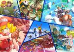  beard bike_shorts blonde_hair brown_hair cabbie_hat data_(rockman_dash) facial_hair gloves green_eyes hat kobun long_hair mko_(artist) multiple_boys multiple_girls old_man reaverbot red_shorts rock_volnutt rockman rockman_dash rockman_dash_3 roll_caskett sera_(rockman_dash) shorts smile teisel_bonne tron_bonne yuna_(rockman_dash) 