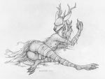  3_toes 4_fingers antlers bandage bloodborne butt claws cleric_beast detailed_sketch ecmajor female fur greyscale hair horn lying mammal monochrome monster nipples pussy simple_background sketch smile teeth toes unknown_species vicar_amelia white_background 