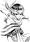  agahari greyscale headband highres kingdom kyoukai_(kingdom) long_hair monochrome ponytail scarf solo sword traditional_media weapon 