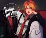  bad_id bad_pixiv_id blonde_hair blush chromatic_aberration couch dated dio_brando frown happy_birthday head_rest jacket jojo_no_kimyou_na_bouken male_focus necktie open_mouth red_eyes rin2010 signature sitting smile solo suspenders triangle_mouth 