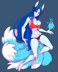  5_fingers anthro big_breasts blue_hair breasts canine demon female fox hair hybrid looking_at_viewer mammal multi_tail red_eyes simple_background solo sora sorafoxyteils think white_skin wide_hips 