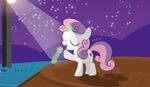  2016 absurd_res cutie_mark equine eyes_closed female feral friendship_is_magic fur hair hi_res horn landscape magic mammal microphone multicolored_hair my_little_pony night outside shadow shutterflyeqd singing solo spotlight star sweetie_belle_(mlp) two_tone_hair unicorn white_fur 