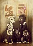  black_hair blonde_hair blue_eyes braided_hair clothed clothing crying cutie_mark equine eyes_closed eyewear facial_hair family fan_character female feral filter group hair horn looking_at_viewer male mammal mechagen monocle mustache my_little_pony sitting suit tears unicorn young 