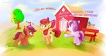  apple_bloom_(mlp) arachnid arthropod day earth_pony english_text equine feathered_wings feathers friendship_is_magic fur group hair horn horse mammal mechagen my_little_pony orange_fur outside pegasus pink_hair pony purple_eyes purple_hair red_hair scootaloo_(mlp) spider standing sweetie_belle_(mlp) text tree unicorn white_fur wings yellow_fur young 