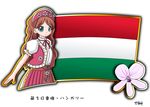  1girl brown_hair flag green_eyes hungarian_flag hungary long_hair murakami_senami 