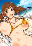  areola_slip areolae bad_id bad_pixiv_id bottomless bouncing_breasts breasts brown_eyes brown_hair groin heart heart_necklace idolmaster idolmaster_cinderella_girls jacket kaqo large_breasts navel ocean open_mouth out-of-frame_censoring sideboob solo totoki_airi underboob zipper 