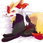  3_fingers 3_toes ahegao anthro anus big_butt blush braixen breasts butt canine female fox fur looking_at_viewer looking_pleasured mammal masturbation nintendo open_mouth pok&eacute;mon presenting pussy sex_toy simple_background solo toes video_games white_background 