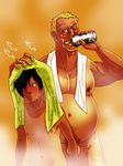  2boys age_difference blush can hand_on_head male_focus multiple_boys nude old_man penis size_difference steam summer_wars testicles towel 