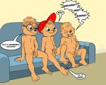  alvin_and_the_chipmunks alvin_seville anthro balls belly buckteeth chipmunk compfive cub cum cumshot dialogue ejaculation erection eyewear glasses ground_squirrel group group_masturbation hair hat male mammal masturbation nude orgasm penile_masturbation penis rodent sciurid simon_seville sitting slightly_chubby sofa sound_effects teeth theodore_seville young 