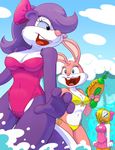  anthro avian babs_bunny bird clothing duck female fifi_la_fume fluffy fluffy_tail furboz lagomorph mammal rabbit shirley_the_loon skunk squirtgun summer swimsuit tiny_toon_adventures warner_brothers wave wet 