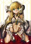  altera_(fate) altera_(fate)_(cosplay) aqua_eyes armpits arms_behind_head artoria_pendragon_(all) blonde_hair blush breasts cosplay detached_sleeves fate/grand_order fate/stay_night fate_(series) goomrrat grin kneeling long_hair looking_at_viewer medium_breasts midriff navel saber smile solo sweatdrop tattoo veil 